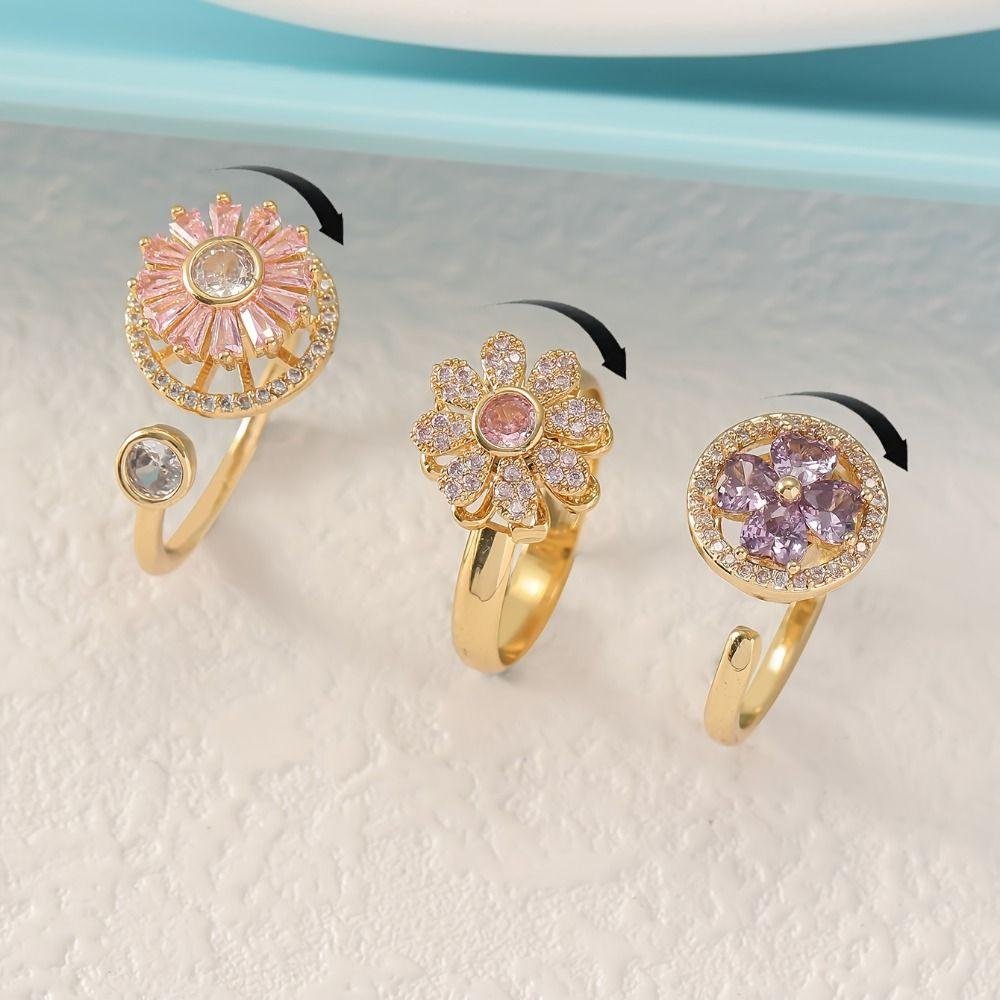 Rotating Design Rotating Ring Female Ring Anxiety Knuckle Jewelry Zircon Ring Anti Anxiety