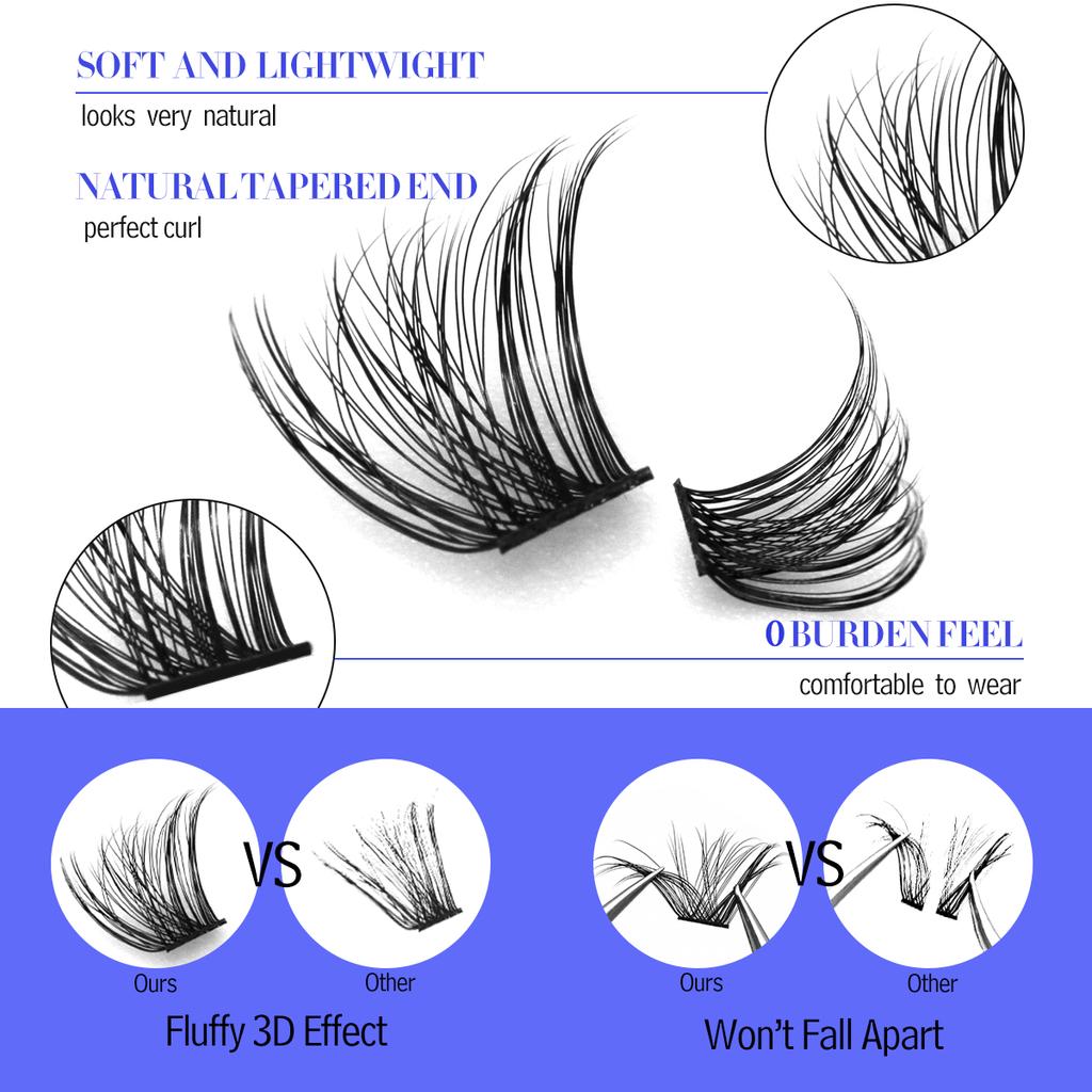 GROINNEYA DIY Eyelash Extension Kit Individual Lashes Cluster Mix Lash Clusters with Lash Bond and Seal and Lash Accessories
