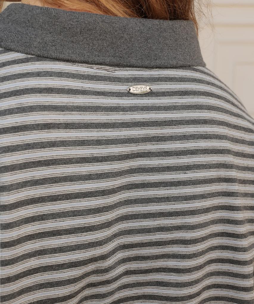 DEHEVE Collar Stripe Sweatshirt [Gray]