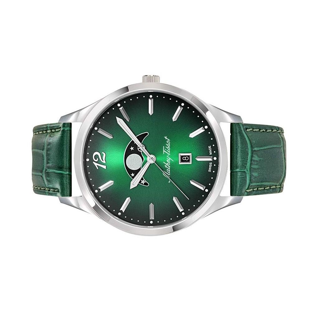 Mathey-Tissot Мужские часы Urban Moon с кожаным ремешком и зеленым циферблатом, кварцевые H411LAVM