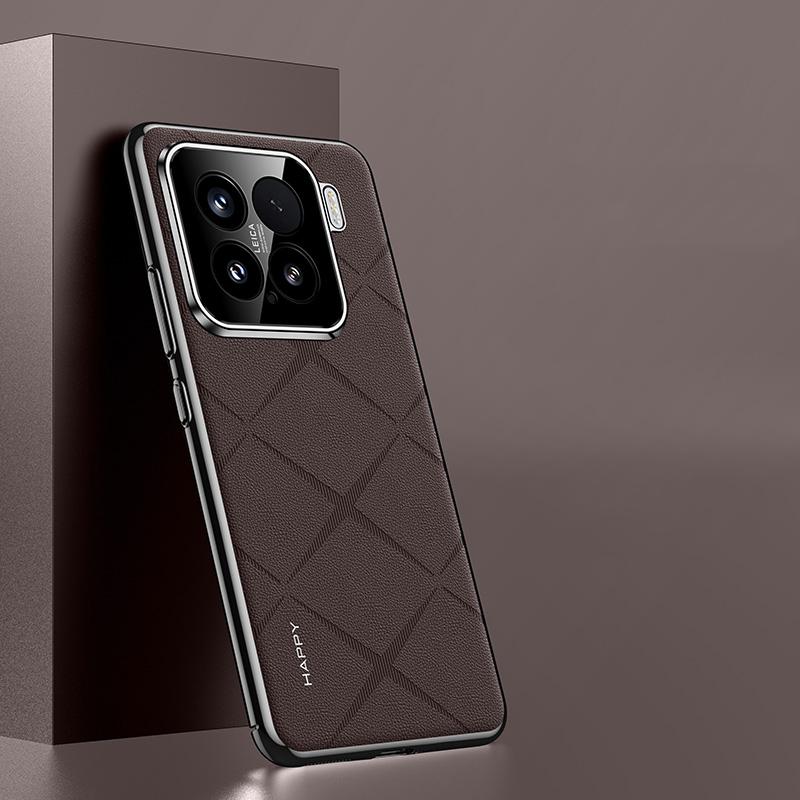 KEYSION Grid Pattern PU Leather Case for Xiaomi 15 5G Plating PC Camera Lens Protection Phone Back Cover for Xiaomi 15 Pro 5G