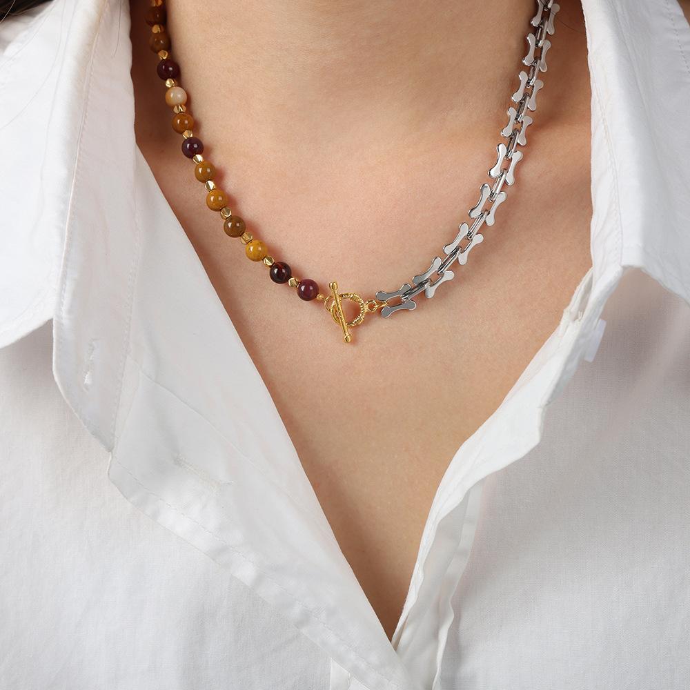 Ожерелье из бусин из натурального камня для женщин, ручной работы, из бисера, соединенное цепочкой из нержавеющей стали, массивное ожерелье, женские украшения