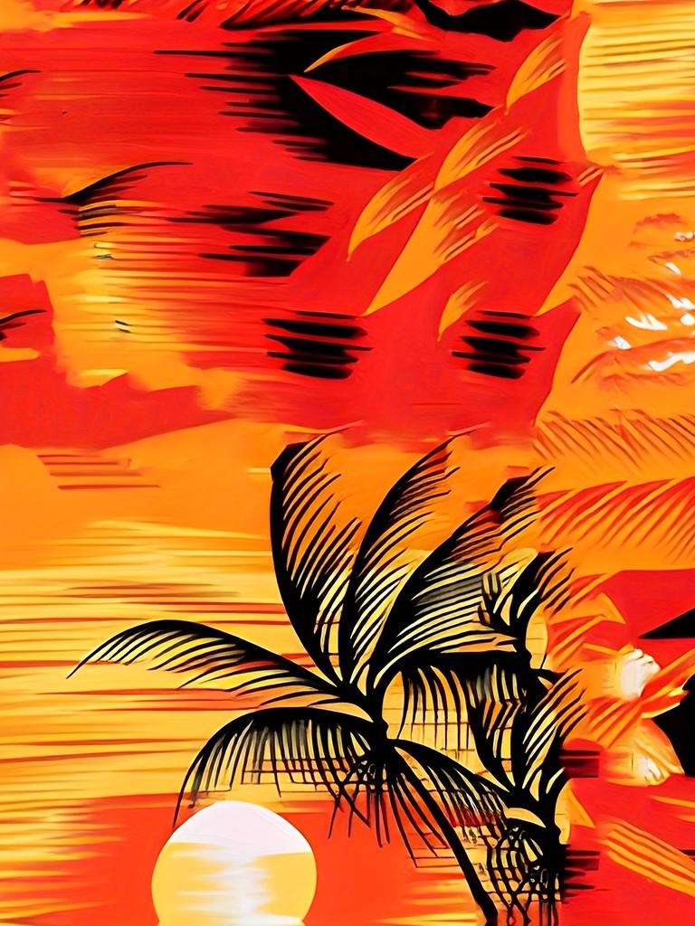 Men's Retro Hawaiian Floral Print Short Sleeve Shirt- Retro Tropical Beach Casual Collar, Lightweight Breathable Polyester Fiber, Vibrant Palm Tree