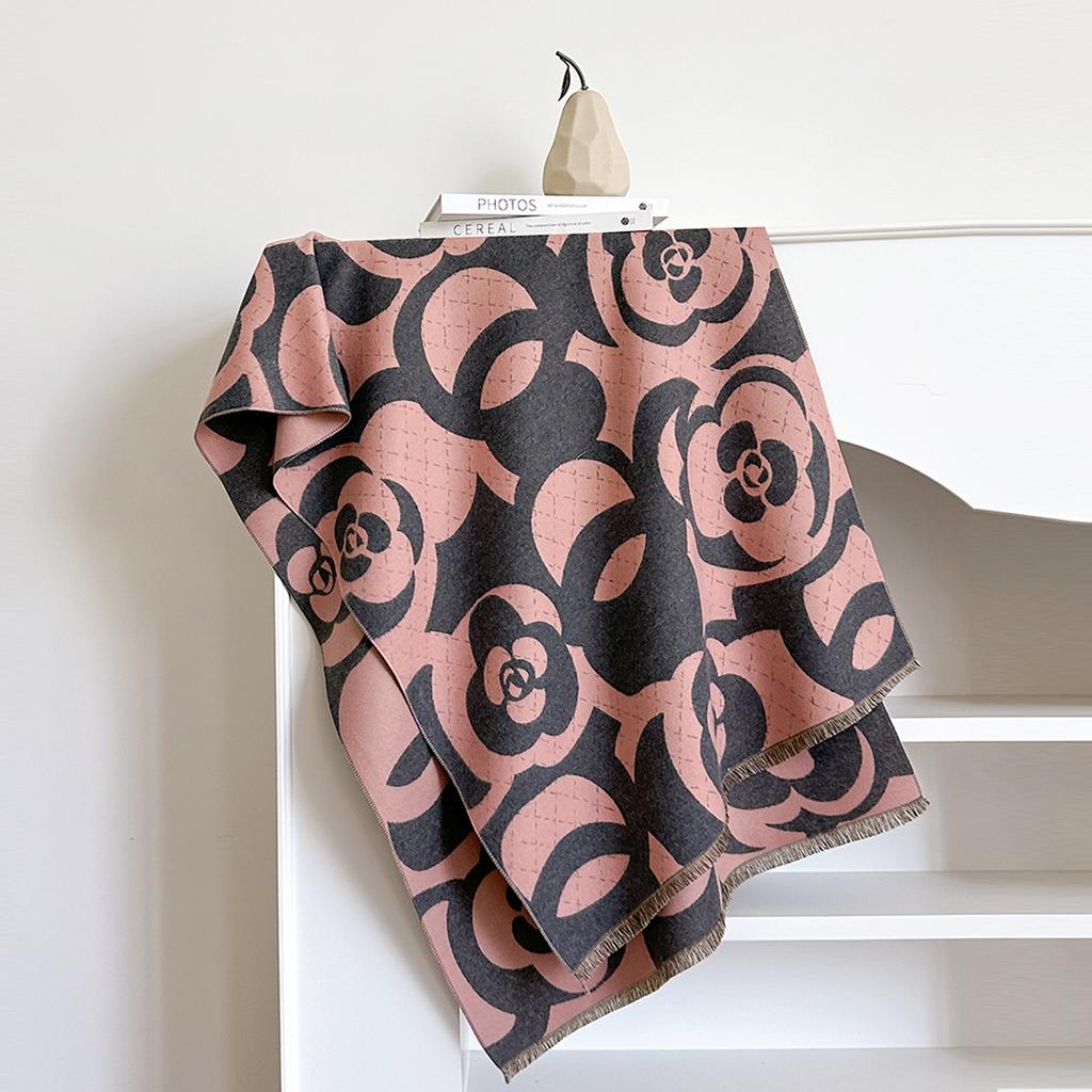 Scarf Autumn And Winter Shawl Japanese And Korean Imitation Cashmere Soft Imitation Cashmere Camellia Cold-Proof Atmosphere Warm Scarf