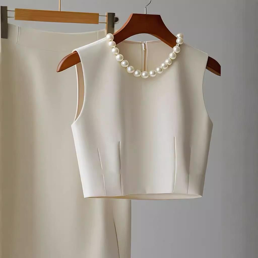 Предпродажа Осеннее поступление: Элегантный белый комплект платья-жилета для женщин