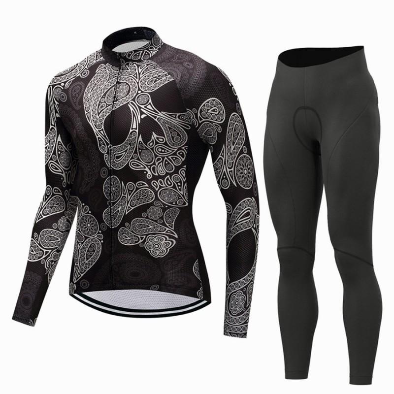 Womens Long Sleeve Cycling Jersey Bib Pants Set Breathable Quick-Dry Mountain Bike Apparel Fall