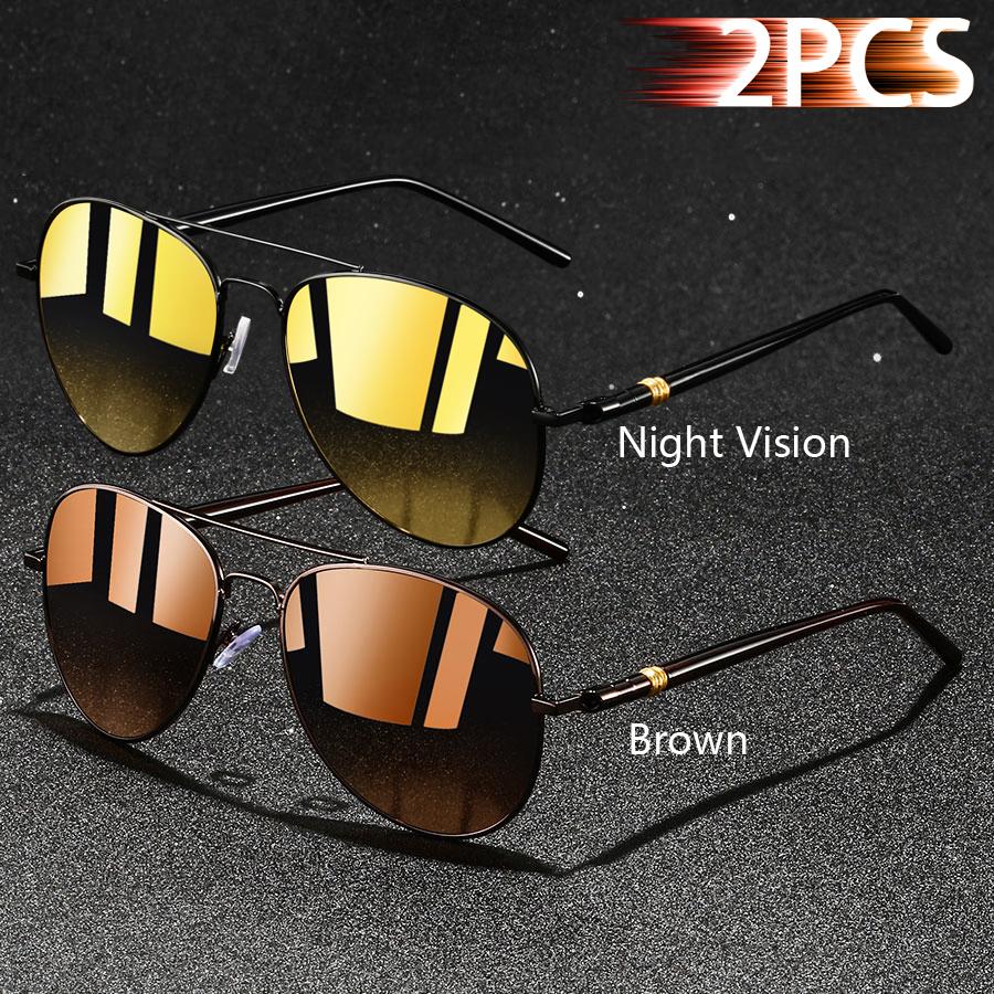 2 PCS Fashion Vintage Oval Sunglasses Men Women Fishing Driving Man Luxury Brand Designer Sun Glasses Anti-Glare Retro Eyewr