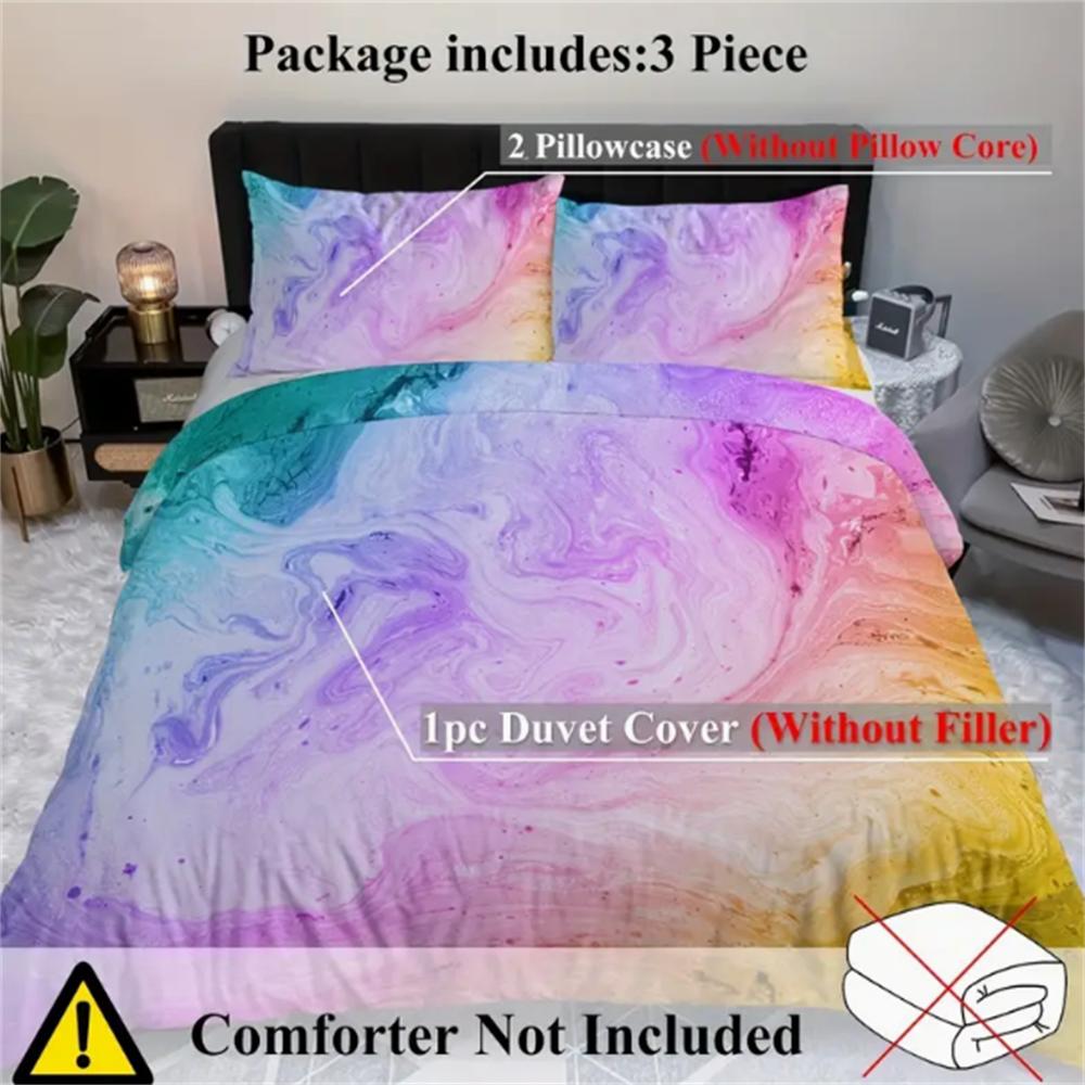3 Pieces Pink Blue And Purple Quicksand Duvet Cover Set Colorful Marble Bedding Set Abstract Art Bed Set Bright Girl Bedspread