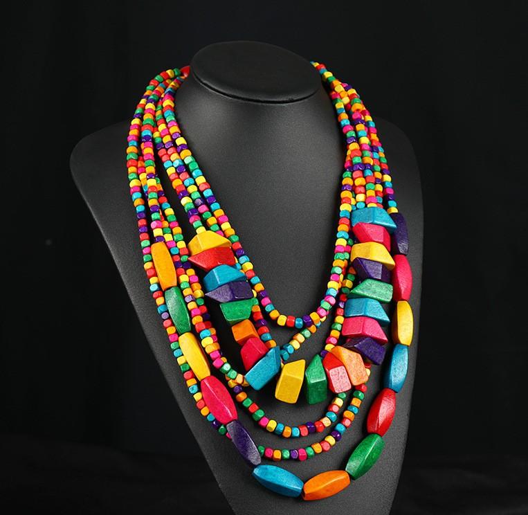 Handmade Exaggerated Bohemian Wooden Bead Necklace All-match Necklace Jewelry Sweater Necklace Chain Personalized Holiday Accessories