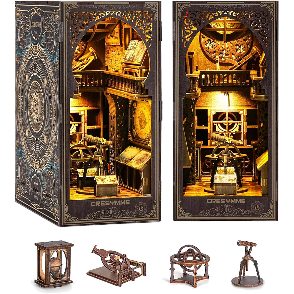 CRESYMME Миниатюрный книжный уголок для кукольного домика, деревянный DIY 3D-модель, Музей астрономии