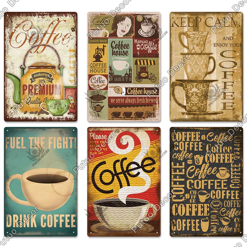 Decor Coffee Vintage Tin Sign Metal Sign Decorative Plaque Retro Plate Cafe Kitchen Living Room Coffee Bar Decoration