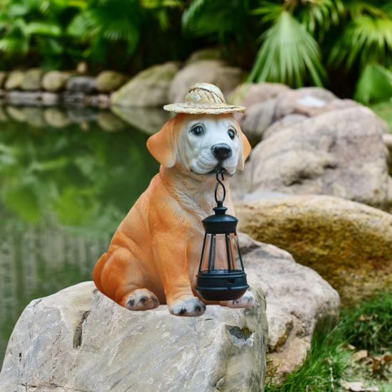 Солнечный садовый светильник из смолы в виде щенка с солнечным светодиодным фонарем, наружный декор, устойчивый к погодным условиям