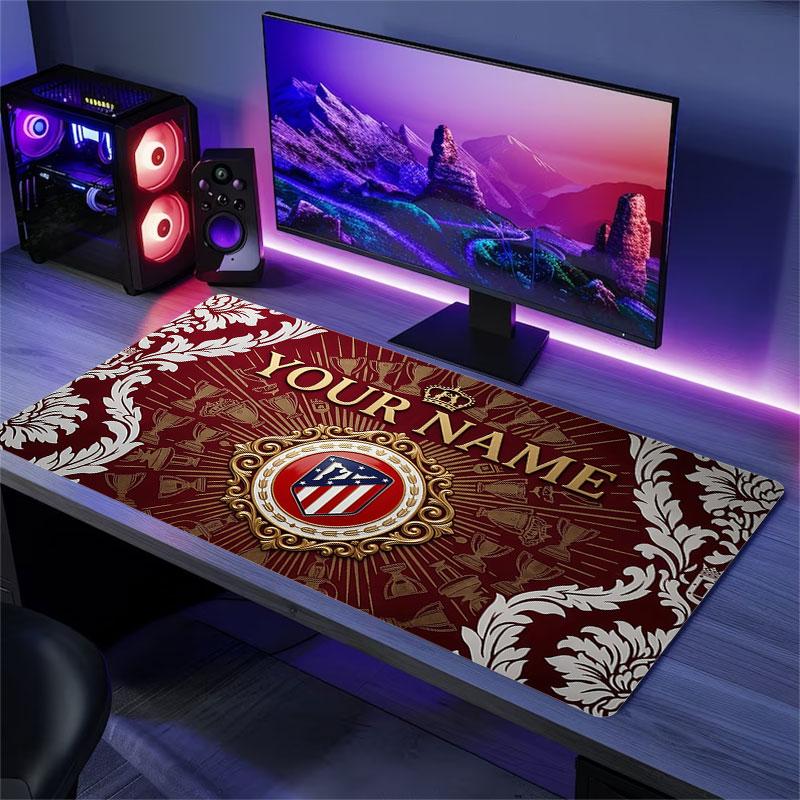Custom Name,Atlético Madrid Mouse Pad, Large Gaming Desk Mat, Non-slip XXL Mousepad for Laptop & Tablet, Mini PC Playmat with Stitched Edges