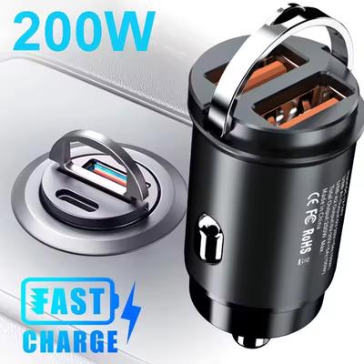 Мини 200 Вт PD QC Быстрая Зарядка Автомобильное Зарядное Устройство USB C Адаптер Зарядки Телефона Для iPhone 13 12 Xiaomi Samsung Huawei Мощность