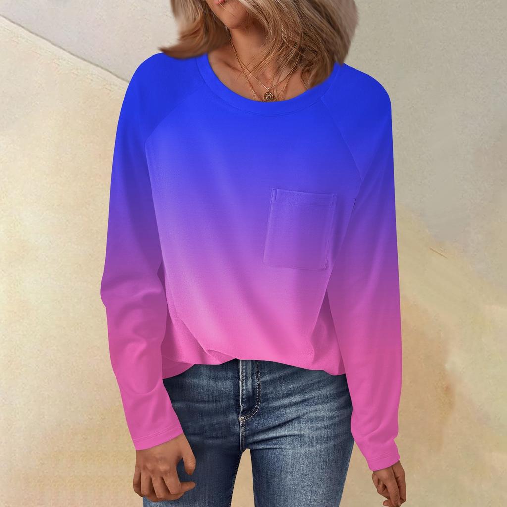 Женский свободный топ с круглым вырезом и градиентным принтом, рукавом реглан, длинным рукавом