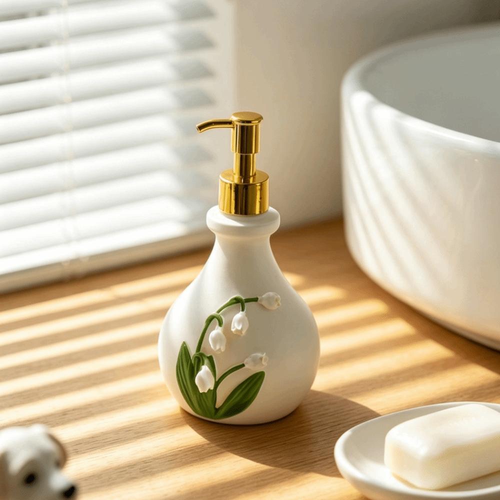French Bellflower of the Valley Embossed Bottle Vintage Retro Hand Soap Holder Kitchen