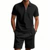 Men'S Solid Color Casual Collar Short Sleeved Shorts Two-Piece Set