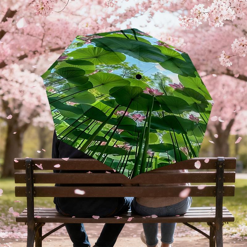 1pc Lotus leaves Automatic Open/Close Umbrella with Windproof, 8-Rib Sturdy Canopy, Durable Ribs, Fashionable Design1206A