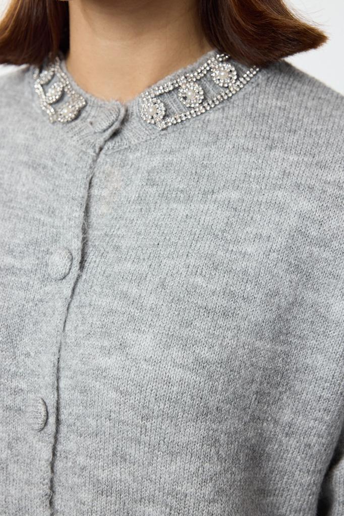 Women's Fashionable Stylish Hijab Cardigan Black Accessory Detailed Knitwear Cardigan