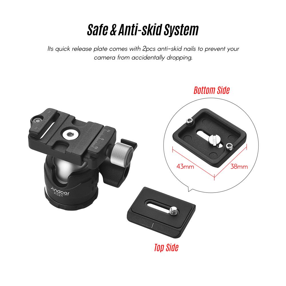 K521 Портативный 5-секционный выдвижной штатив из алюминиевого сплава с мини-шаровой головкой, низким центром