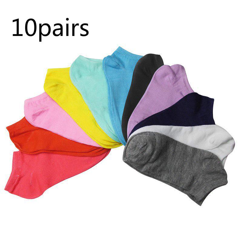 10Pair Women's Socks Short Candy Color Dot Cute Art Socks Female Thin Ankle Cotton Blends Socks