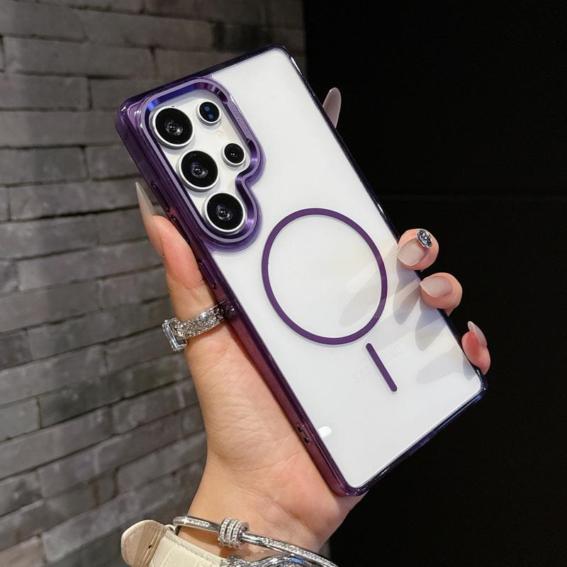 Metal Lens Frame Clear Phone Case For Samsung S25 Plus S24 FE S23 Ultra A16 A56 A36 A55 A15 Soft Edge Shockproof Wireless Charge Magnetic Back Cover