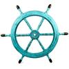 Nautical Handcrafted Wooden Ship Wheel - Home Wall Decor (24 Inches, Antique Green)