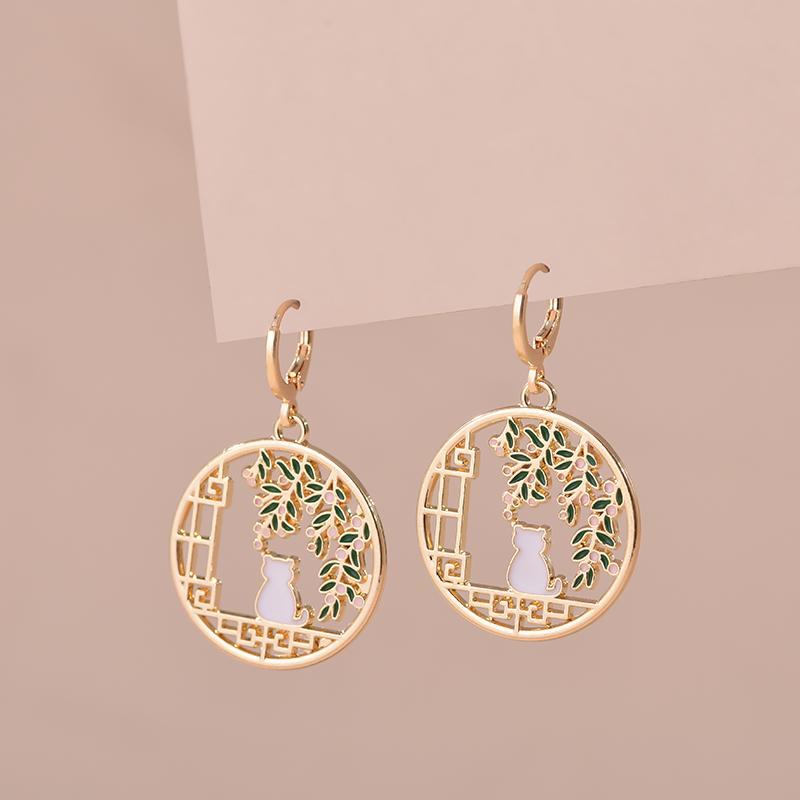 Colorful Aesthetic Animal Cat Rabbit Koi Dragon Earrings For Women Girls Enameled Delicate Gold Color Hoop Earrings Zircon Gift