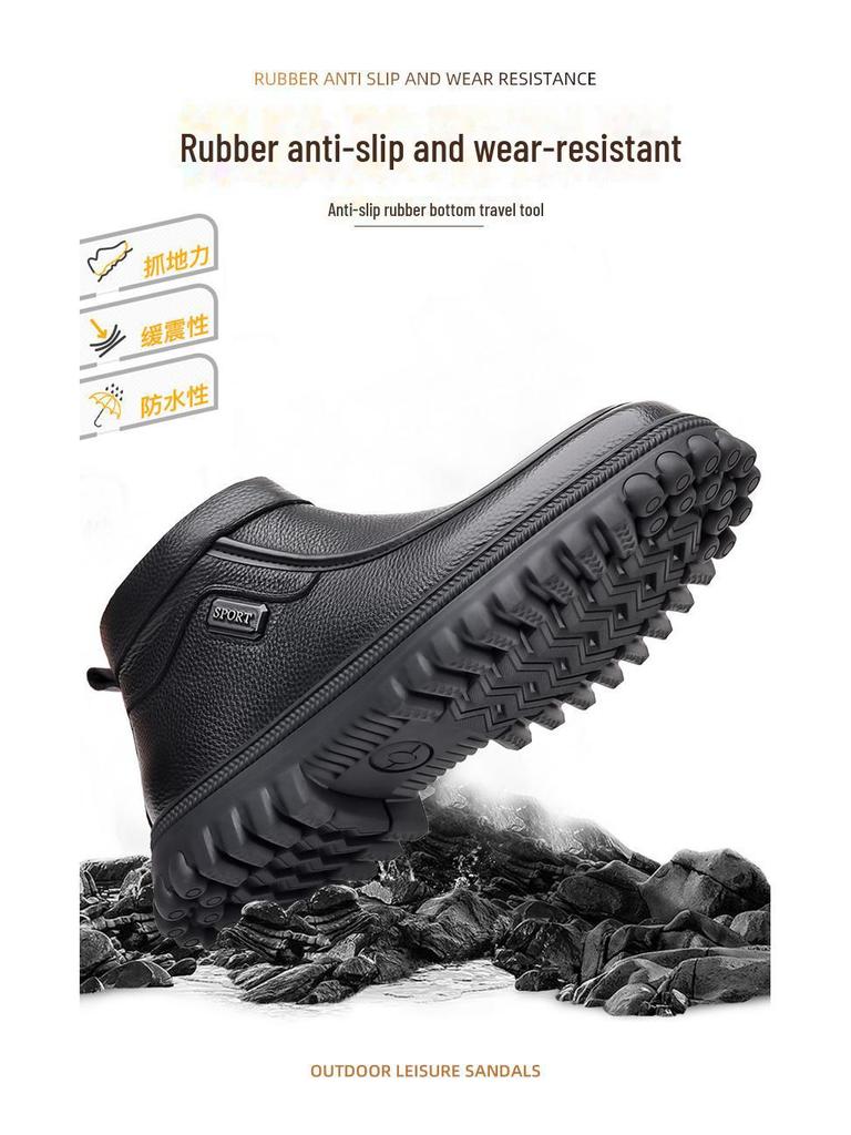 Мужские высокие кожаные ботинки в британском ретро-стиле — теплые, на толстой подошве, с бархатом, повседневная и рабочая обувь для осени и зимы