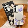 Чехол из мягкой кожи TPU с принтом банта и магнитной текстурой для Samsung S25 S24 FE S23 Ultra S22 S21 с беспроводной зарядкой, матовый, ударопрочный, тонкий чехол для телефона