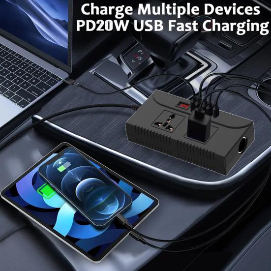 Car Power Inverter Overload Protection Universal USB-C Fast Charging Portable Car Charger