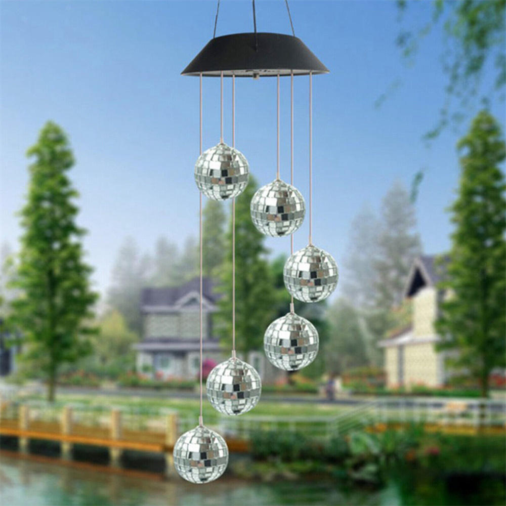 Color-Changing Disco Mirror Ball Lamp Solar Powered Wind Chime Mobile Hanging Light for Garden Landscape Pathway Festival Decor