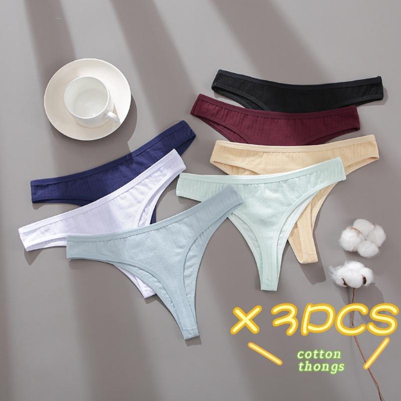3 шт./компл., женские хлопковые стринги, трусики-стринги, однотонные трусики с v-образной талией в полоску, дышащее нижнее белье, женское мягкое нижнее белье