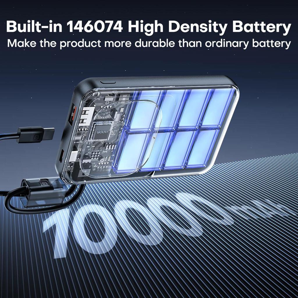 QOOVI Powerbank Ultra-Slim 10000 мАч встроенный кабель 22,5 Вт быстрая зарядка портативный внешний аккумулятор для Samsung S23 Xiaomi iPhone