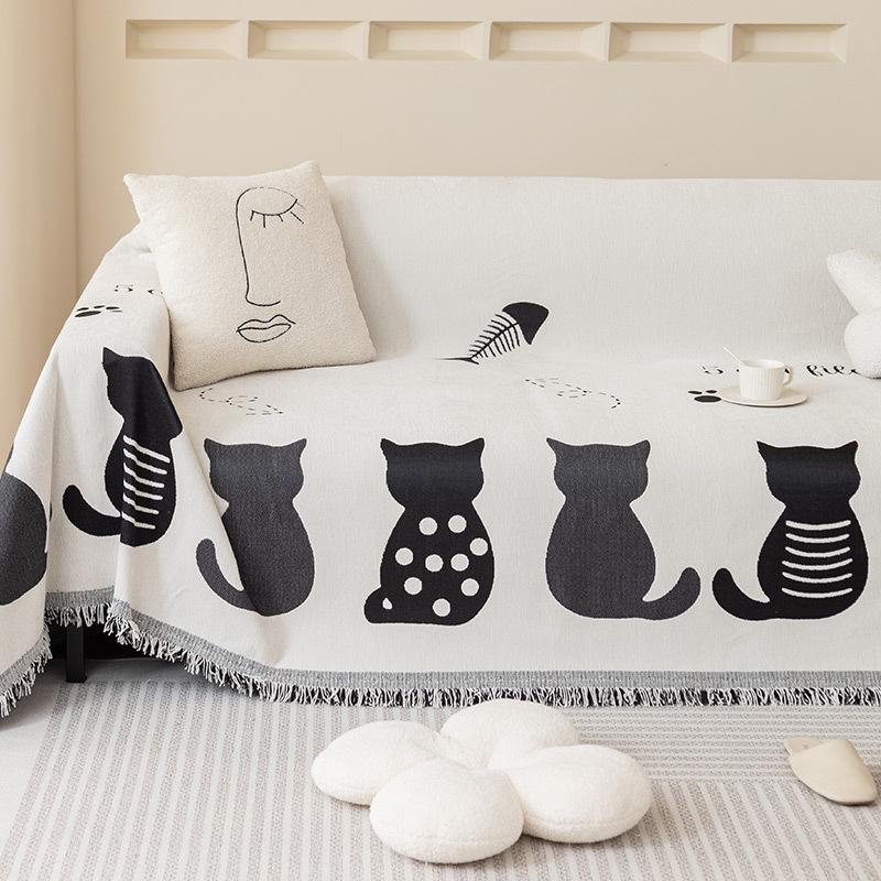 Chenille Cat Sofa Towel Autumn and Winter Thickened Chenille Sofa Cushion Cover Cloth Cartoon Creative Non-Slip Sofa Cover