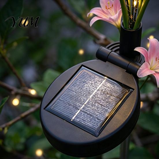 Weatherproof Solar Landscape Lights 2Pcs Artificial Flower Lights, Lily Bamboo Wisteria Garden Stake Pathway for Walkway Powered Firefly Waterproof