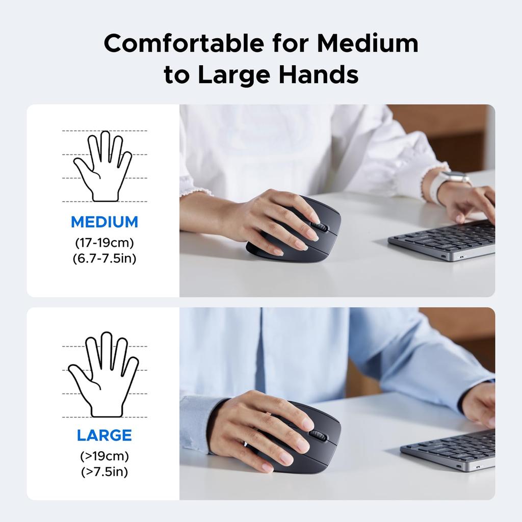 UGREEN Wireless Bluetooth Vertical Ergonomic 6 Buttons DPI Battery Compatible with Mac and More Mouse, & 2.5G, Type, Design, (Back/Forward Buttons),