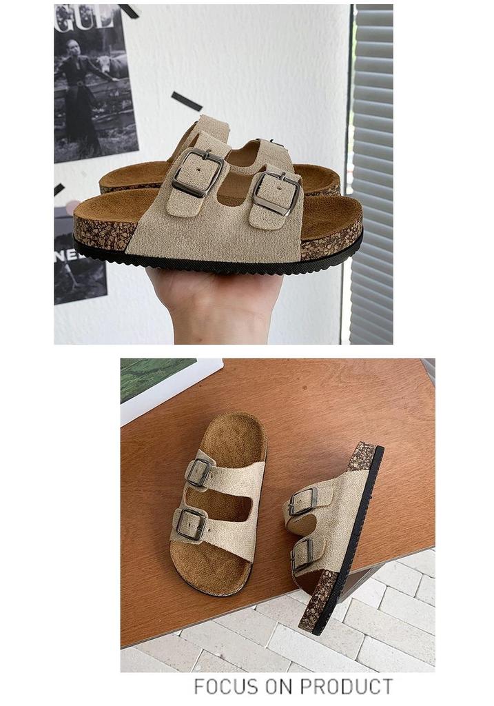 Children's Birkenstock Cork Fabric Retro Double Buckle Sandals - Thick Sole, Non-Slip, Summer Outdoor Shoes for Boys.