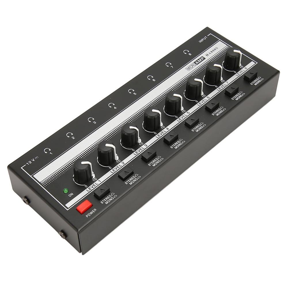 1/4" TRS Input/Output Stereo Headphone Amplifier 8-Channel Audio Mixer Studio Recording