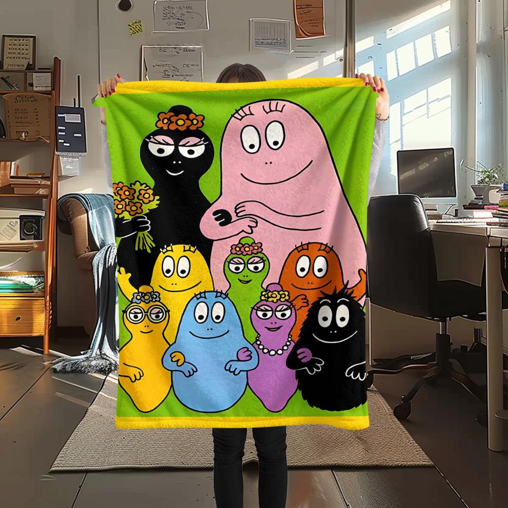 1Pc The Barbapapa family Print Flannel Blanket, High quality Comfortable for All Seasons, Home Decor, Warmth and Comfort, Perfect for Christmas Gifts