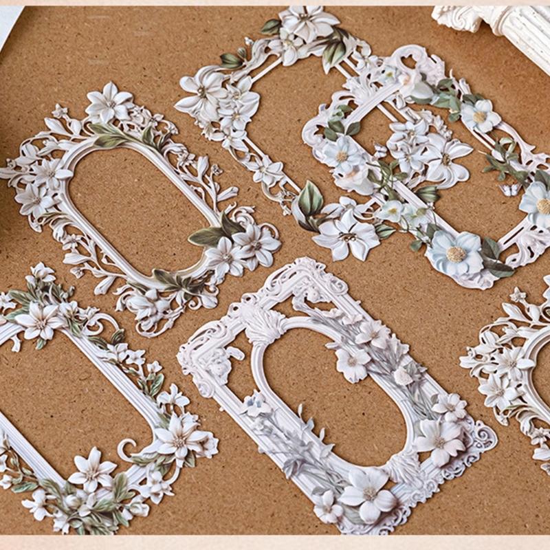 10Sheets Vintage Flower Embossed Collage Paper Vintage Frame Cutout Border for Craft Journal Decoration Valentine Card