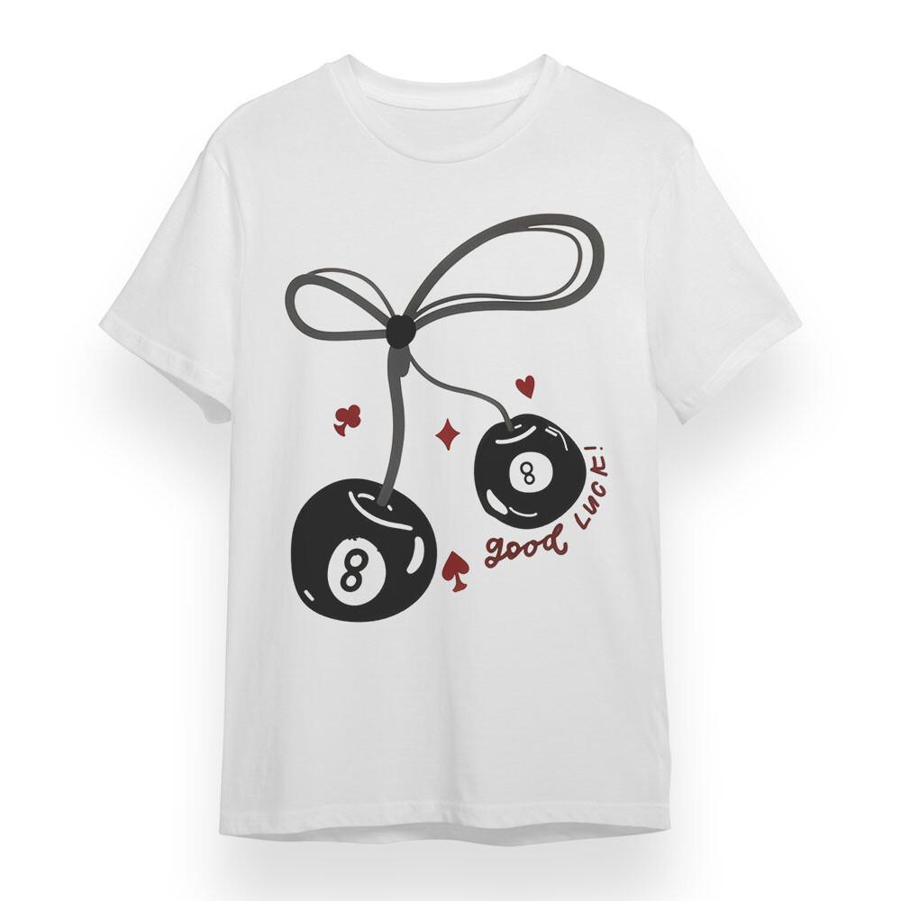 Women's Oversize T-shirt With Billliards Luck Graphic Unisex White Cotton Tee