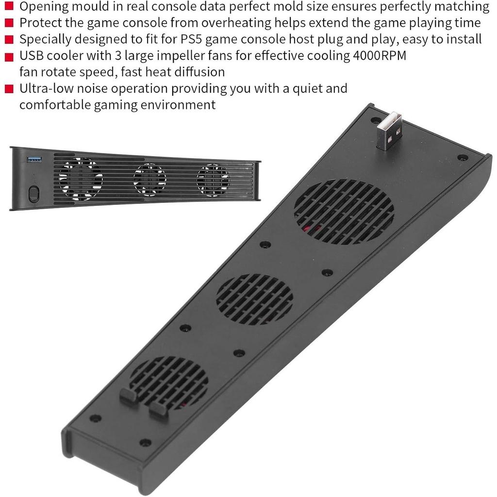 Cooling Fan, External USB Cooler 3 Fans Game Console Mini Cooling System with Extra USB Port for Sony Playstation5 Digital Edition&Ultra HD Console