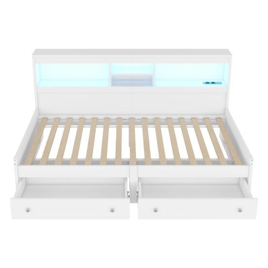 Double Bed High Durability Open Shelves Ambient Light Design Good Load Capacity Built-in Charger Heavy Duty Bedroom Sofa Bed with Drawers for