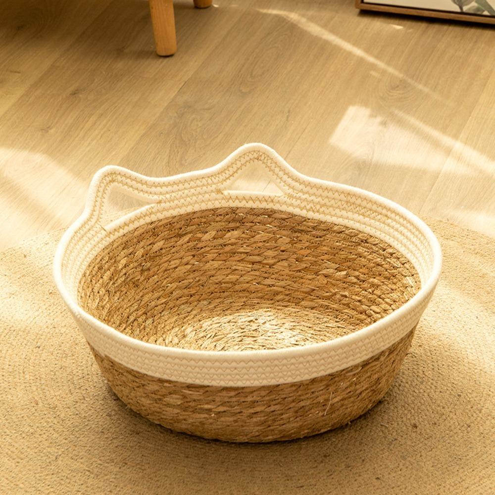 Круглое универсальное кошачье гнездо, удобная игрушка, кровать для питомца, милое плетеное вручную кошачье гнездо