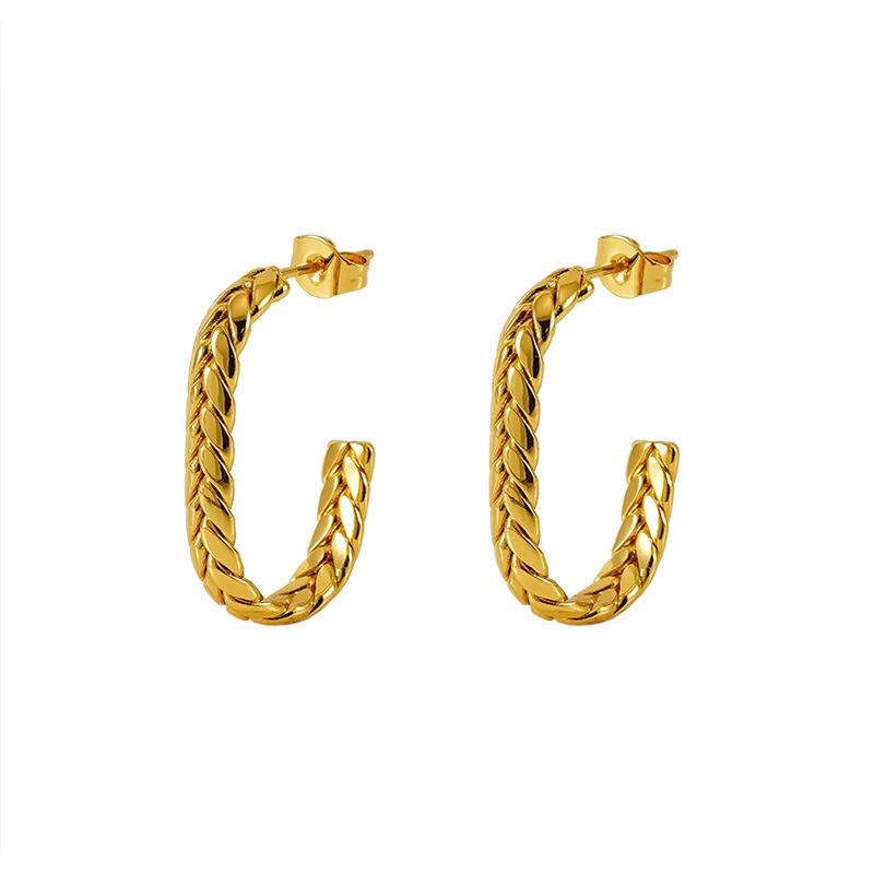 Новые U-образные овальные серьги с покрытием из 18-каратного золота, серьги из нержавеющей стали, геометрические серьги из титановой стали с пшеничными узорами для женщин