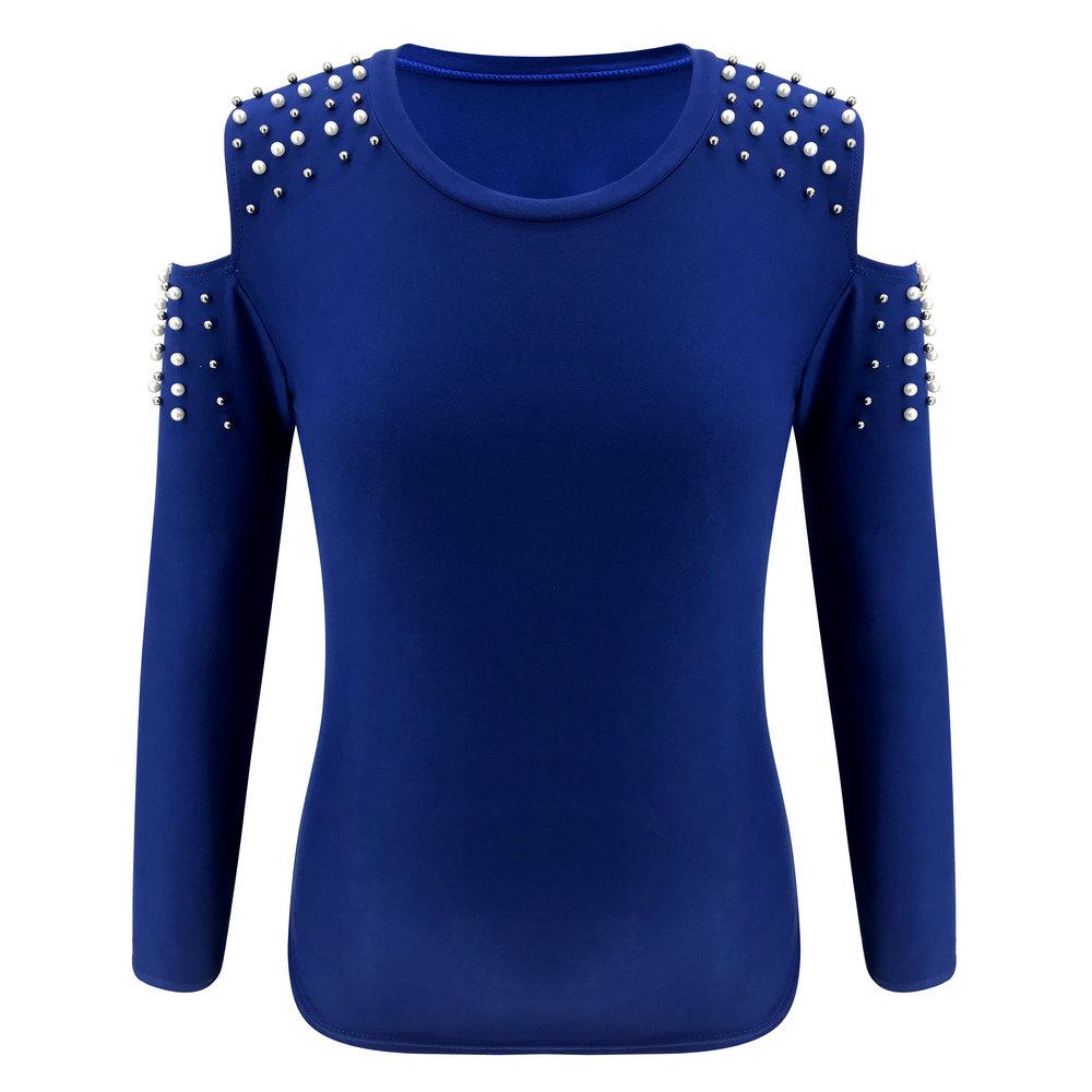 Женский спортивный костюм из 2 предметов, спортивный костюм с открытыми плечами, однотонный топ с круглым вырезом, расшитый бисером, брюки, костюмы