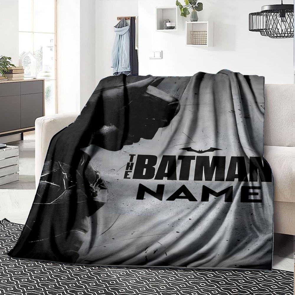 Batman Silhouette With The Text The Batman Name On A Textured Background Multipurpose Personalized Blanket Customize Text Soft Cozy Suitable For Sofa