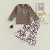 0-6Years Toddler Kids Girls Fall Outfits Butterfly Print Long Sleeve Shirt Tops with Stretch Flare Pants
