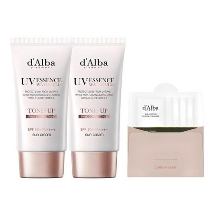 Dalba Waterfull Тонизирующий солнцезащитный крем SPF 50+ PA++++ (50мл х 2шт.) + Балансирующий очищающий веганский гель (15мл) набор